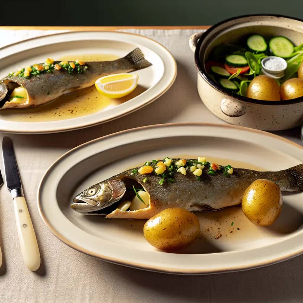 Trucha frita sencilla con mantequilla de ajo (Pstruh na cesnakovom masle)