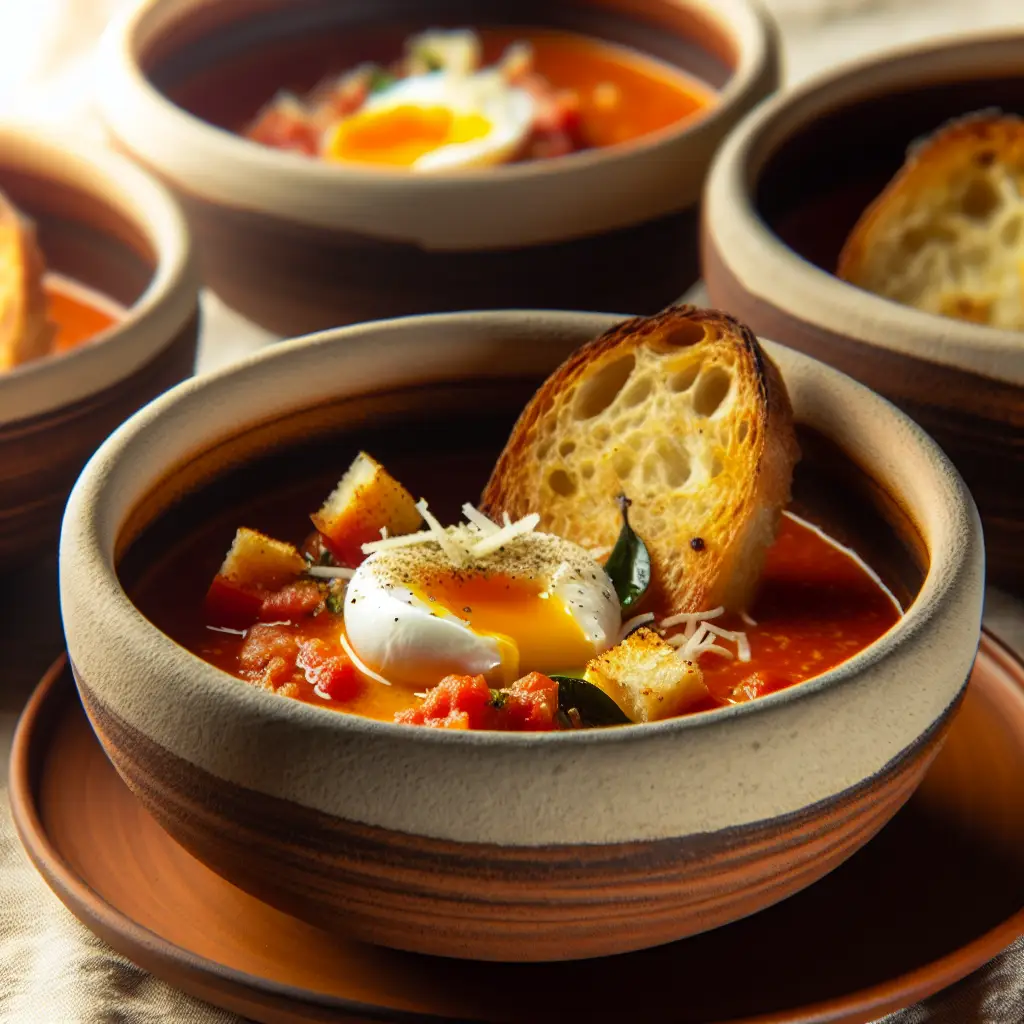 Bouillon d'ail toscan au soleil avec œuf poché