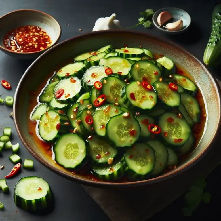 Refreshing Smashed Cucumber Salad with Fiery Garlic Dressing