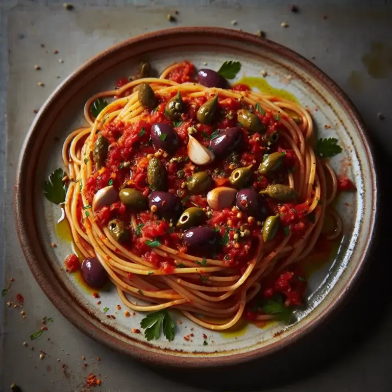 Fiery Garlic & Anchovy Kiss: Spaghetti alla Puttanesca