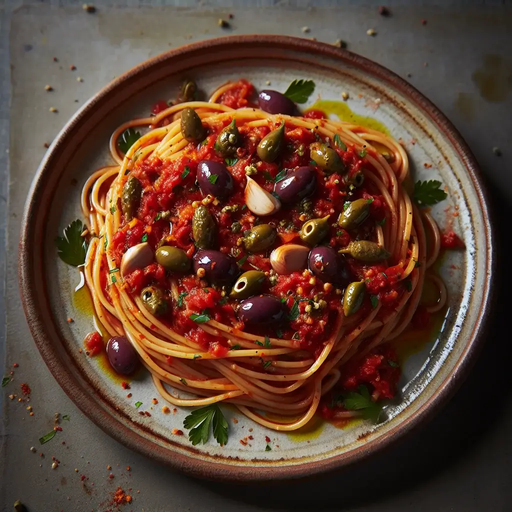 Fiery Garlic & Anchovy Kiss: Spaghetti alla Puttanesca