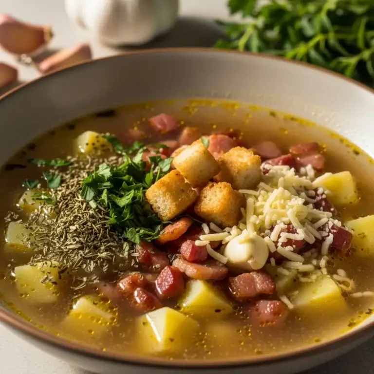 Poland’s Heartwarming Cure: A Rustic Bacon & Garlic Soup (Zupa Czosnkowa)