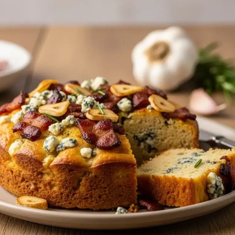 A Hearty Bite: Slovakia’s Savory Garlic, Bacon & Blue Cheese Cake