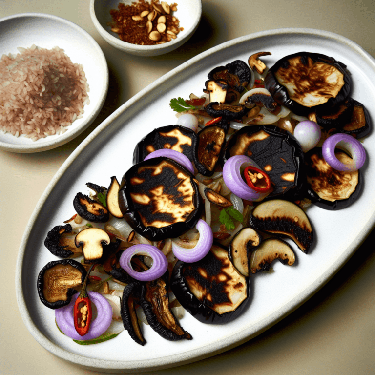 Charred Garlic & Galangal Grilled Eggplant with Spicy Tamarind Larb