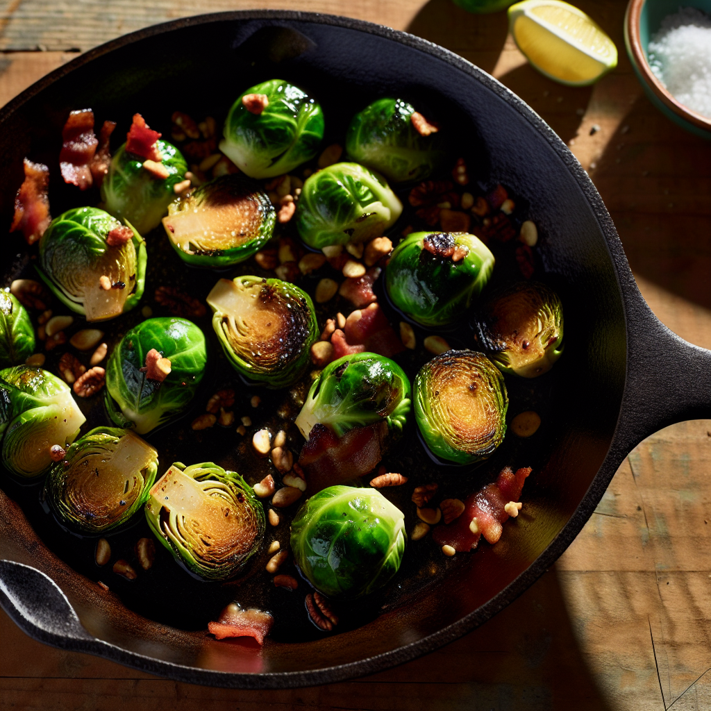 Appalachian Maple-Bourbon Garlic Sprouts with Crispy Bacon